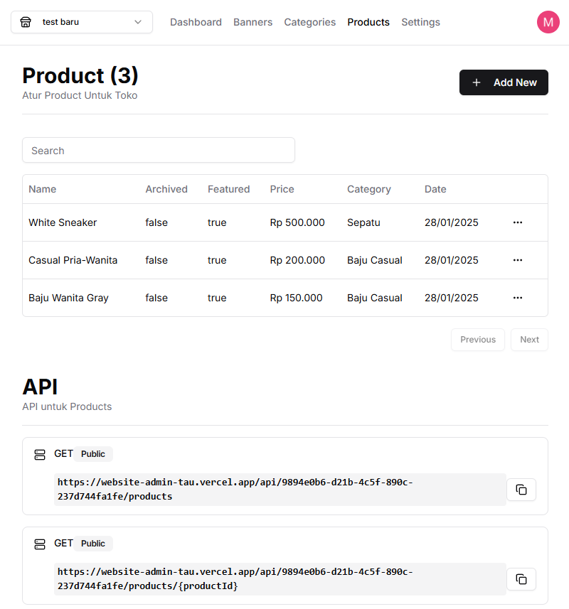 Website Store Admin